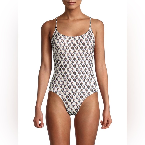 Tory Burch Floral Print One-Piece Swimsuit in Purple Bloom Size M - Picture 3 of 13